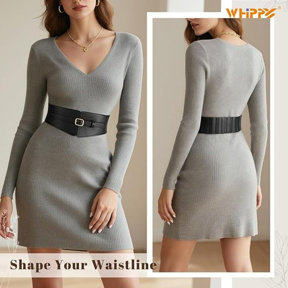 Leather Wide Elastic Waist Belt Wide Stretch Fashion Statement‎ Ladies